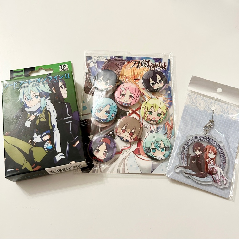 Sword Art Online bundle set of poker cards pins keychain SAO kirito asuna anime